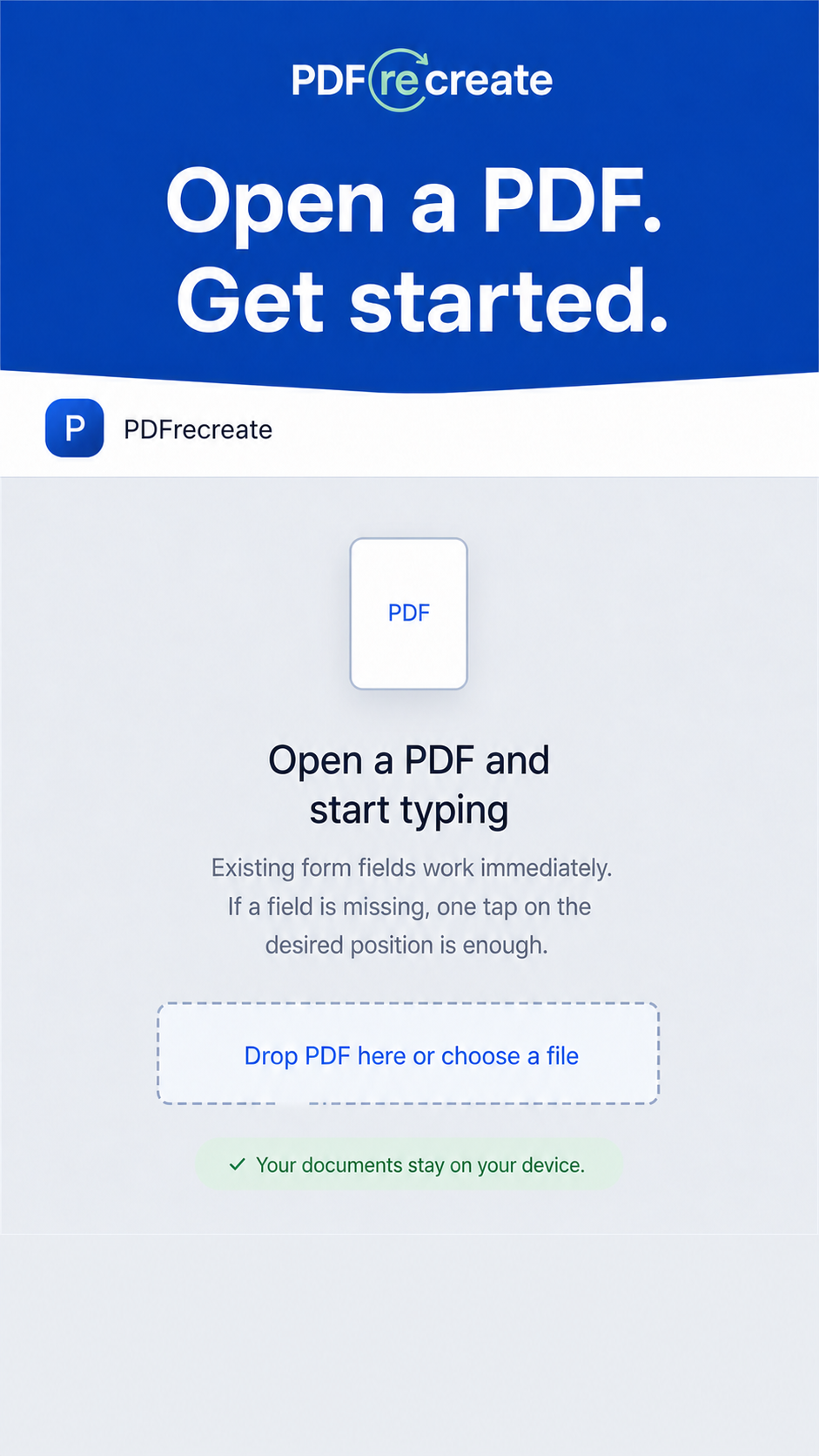 PDFrecreate document editor on a smartphone